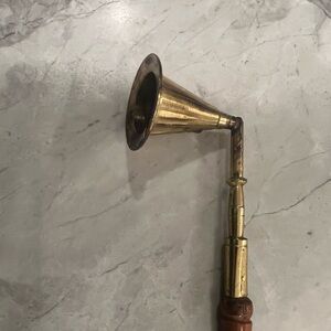 Vintage Brass Candle Snuffer with Wood Handle - Gold Tone